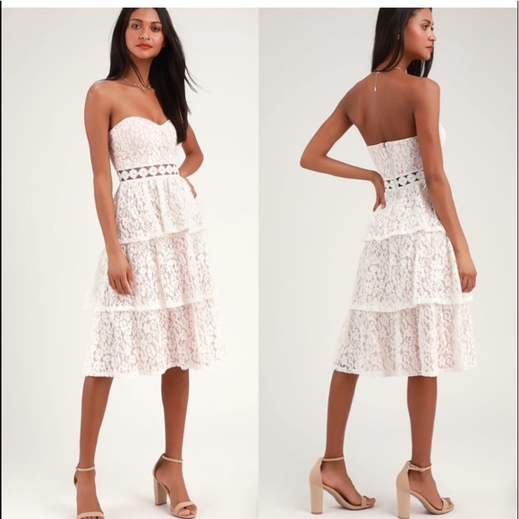 ❤️Lulu’s Adorn White Lace Strapless Midi Dress - Picture 4 of 9